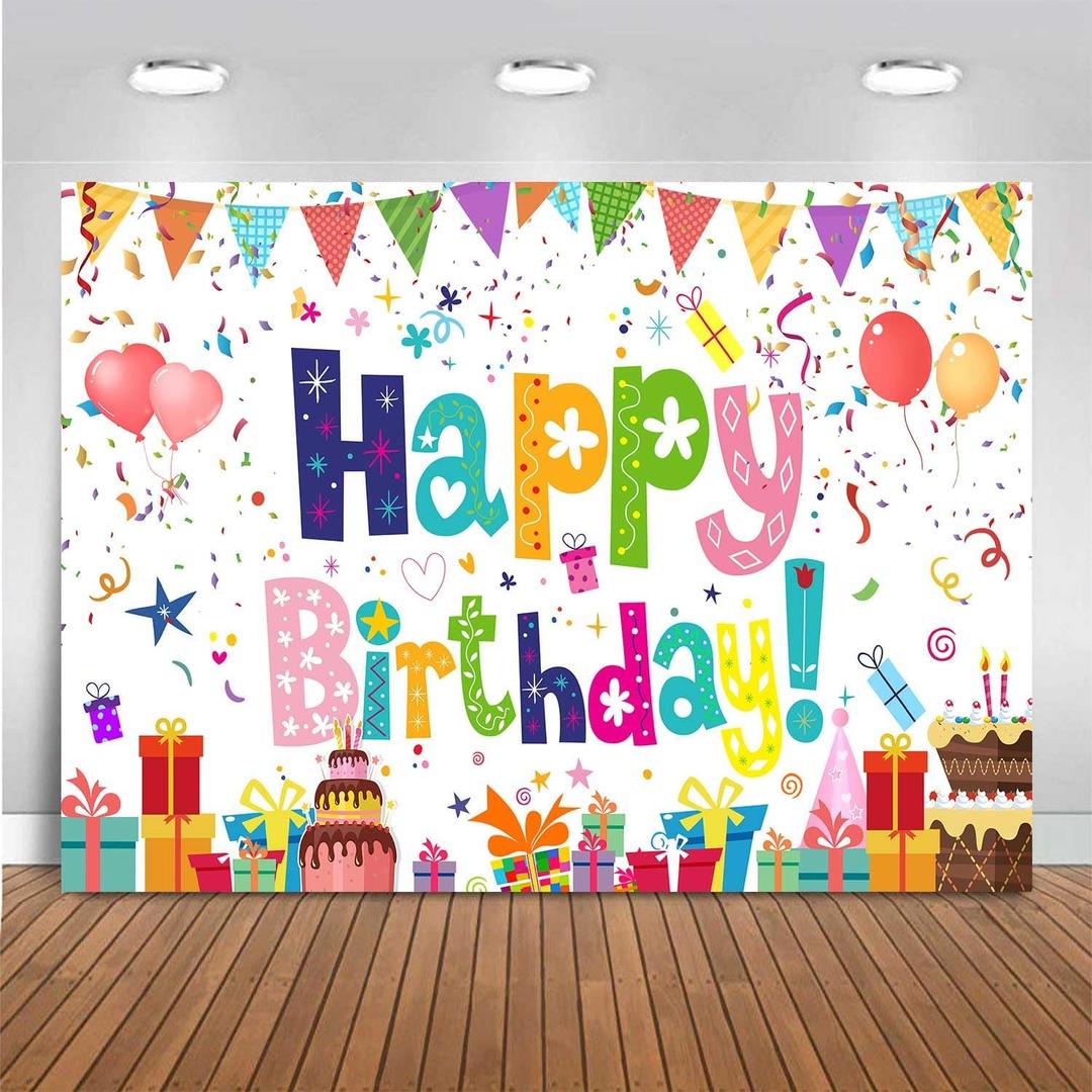 9x6ft Happy Birthday Backdrop Banner Colorful Party for Boys Girls Birthday Decorations Balloon Wall Posters Background Cake Tablecloth Photo Props Supplies BJOKAT0026