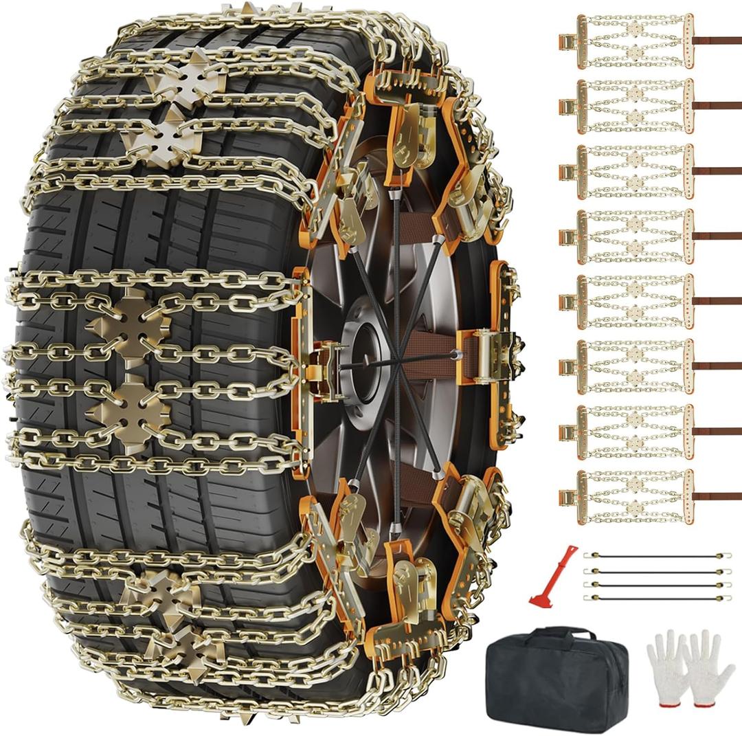 LILYPELLE Upgraded Snow Chains 8 Pack, Tire Chains for Cars/SUVs/Pickup Trucks, Emergency Anti Slip Tire Traction Chains for Tire Width 215-285mm