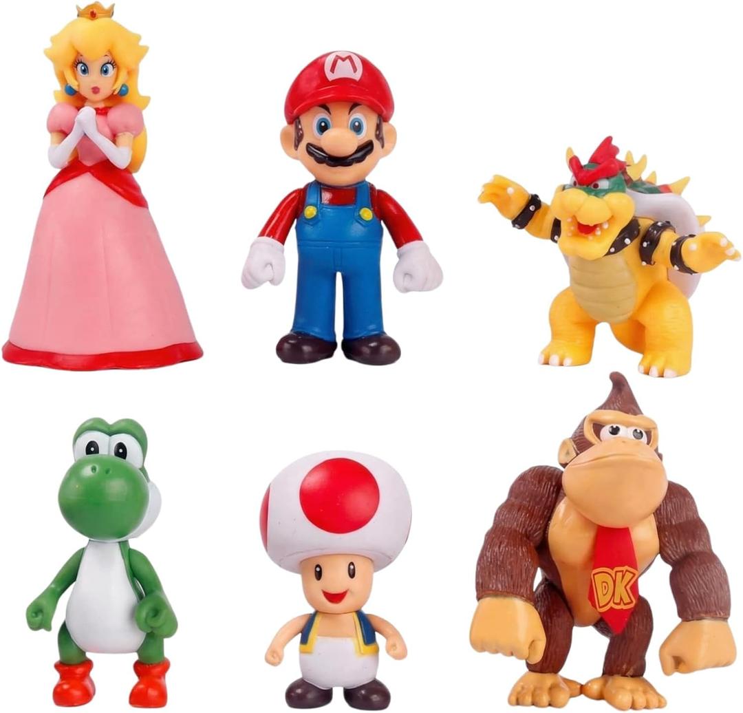 6 Pcs Mario Figures Set, 6 Inch Mario Figures, Classic Characters Collection for Birthday Party Cake Toppers & Room Decor