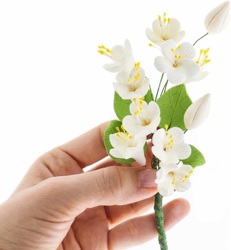 Cherry Blossom Sugar Flower Spray  Gumpaste Flowers for Cakes  Handmade Cake Decorations  Sakura Floral Topper  Sugar Flowers for Wedding & Birthday Cakes - White, 3 Count by Global Sugar Art