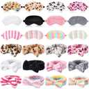 Xuhal 24 Pcs Spa Party Favors Sleepover Party Supplies for Women Soft Makeup Headband for Washing Face Sleep Eye Mask Bow Hair Bands for Slumber Birthday Favors(Spotted, Stripes and Solid)