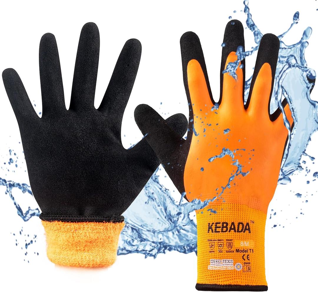 Kebada T1 Waterproof Winter Work Gloves for Men and Women,Insulated Work Gloves for Men Cold Weather,Warm Freezer Gloves XXL (Orange)