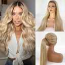 Balayage Glueless Wigs Human Hair 13x6 HD Lace Front Wig for White Women, Chocolate Brown to with Medium Blonde Highlight Remy Hair Lace Frontal Wig Pre Plucked Hairline with Baby Hair 20 Inch