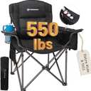 FUNDANGO Oversized Camping Chair for Adults, Heavy Duty Portable Foldable Lawn Chair with Padded Seat & Back, Lumbar Support, 4-can Cooler & Cup Holder, Carry Bag Included for Outdoor