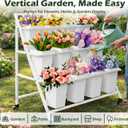 PROLEE Flower Display Stand with 12 Buckets, Flower Cart 3 Layers, Flower Stand Metal with Wheels, Moving Florist Bouquet Shelf, Triangular Rack, White
