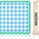 Mahjong Mat with Carrying Bag 31.5"x31.5" Blue Scalloped Mahjong Table Mat