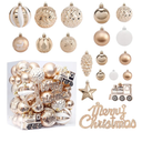 65Pcs Christmas Balls Ornaments Set - Champagne Shatterproof Xmas Tree Ball Decorations with Hanging Loop for Wreath Holiday Home Decor, 4 Sizes