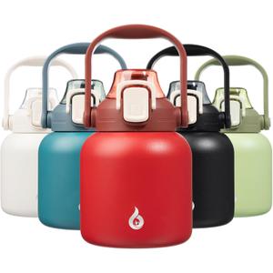 BJPKPK Insulated Water Bottles with Straw, 27 oz Cute Water Bottles with Handle, BPA Free Stainless Steel Metal Jug, Easy Carry Flasks for Men & Women, Red