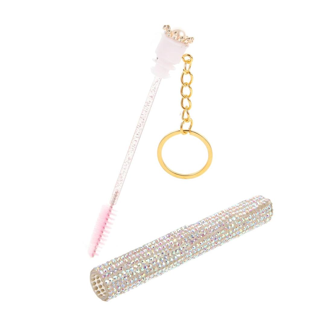 Disposable Crystal Mascara Wand Set - Rhinestone Eyebrow Brushes with Keychain | Portable Makeup Applicator Tool Eyelash Spoolies Brush for Travel, Salons, Party Makeup (Case Included)