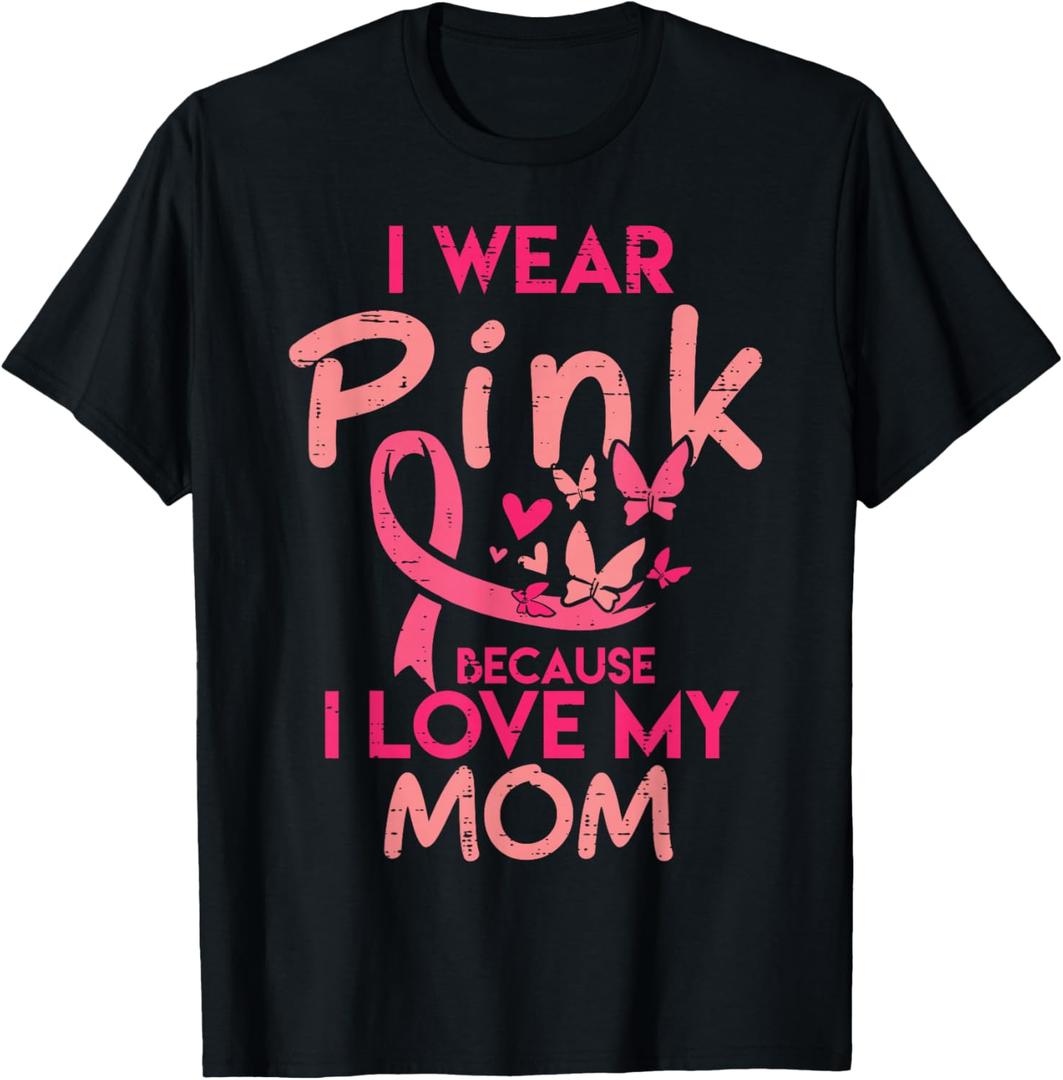 I Wear Pink I Love My Mom Kids Breast Cancer Awareness Boys T-Shirt Small