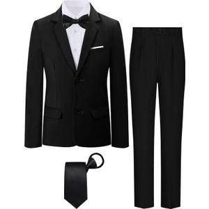 A&J DESIGN Boys' 5 - Piece Tuxedo Set - Jacket, Shirt, Pants, Necktie & Bow tie for Ages 6 to 16 Years - Stylish Formal Wear