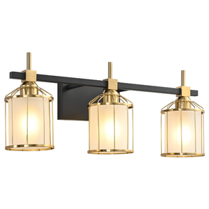 SOLFART 3 Lights Bathroom Light Fixtures Over Mirror Bathroom Lights Over Mirror Vanity Lights for Bathroom Black Brass Light Fixture Frosted Glass 3T