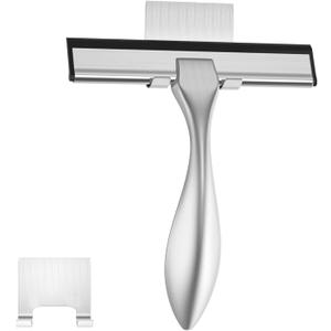 peafowl Shower Squeegee Stainless Steel Bath Squeegee for Shower Glass Doors Bathroom Windows Kitchen Mirror and Car Glass with Hooks Holder (Brushed Silver, 6 inch)