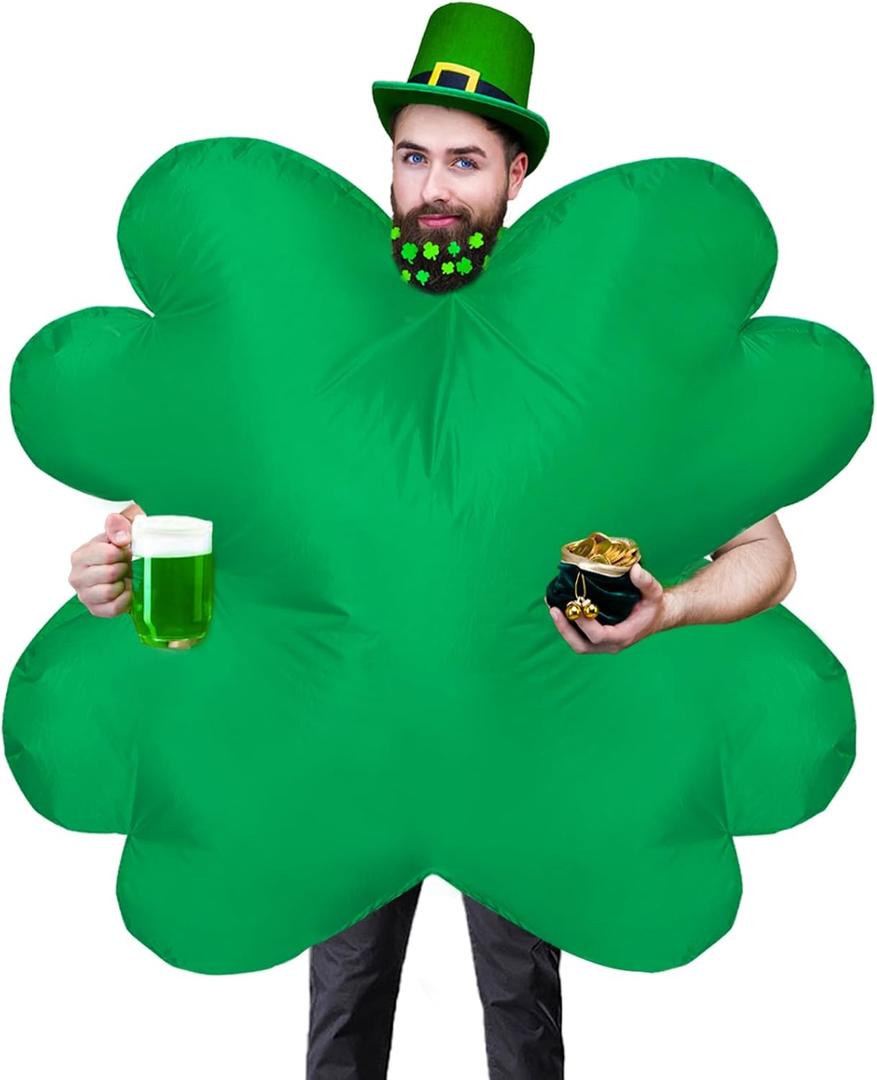 St. Patricks Day Inflatable Costume for Adult Inflatable Four Leaf Clover Costume Green Blow Up Funny Costume for St Particks Day Party Halloween