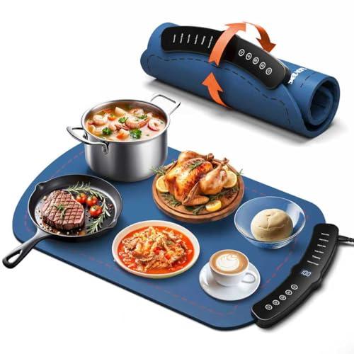 Warming Mat for Food, Food Warming Mat with 7 Temp Master Aadjustable Warming Tray, Thermochromic Line, Roll Up Buffet Hot Plates Heat Pad Full Sized Electrical