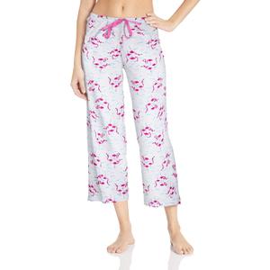 HUE Womens Printed Knit Long Pajama Sleep Pant (Medium, White - Flamingals)