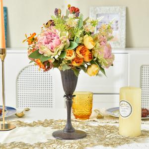 Sungmor Cast Iron Tabletop Flower Vase, Vintage Pretty Tulip Design, 8.6" Tall Decorative Centerpieces Flower Stand, Artificial Flower Arrangements Home Decor for Ceremony Birthday Holiday Event Party (Black Brown)