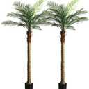 2 Pack Artificial Sago Palm Tree 8ft - Realistic Fake Sago Palm Plants for Indoor/Outdoor Decor - Low Maintenance Tropical Faux Trees with Sturdy Base - UV Resistant, Lifelike Design