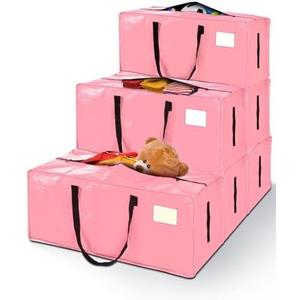 AdeaBag 6 Pack Extra Large Moving Bags, Heavy Duty Packing Bags with Zippers and Handles for Space Saving, Clothes Storage, College Essentials, Travel, Pink