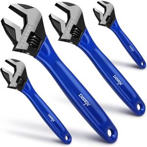 DISEN 4PCS Adjustable Wrench, 6,8,10,12 Inch Crescent Wrench with Cushion Grip, Adjustable Spanner Wide Jaw Black Oxide with Workshop, Laser-etched Metric Scales, Cr-V Steel, Garage