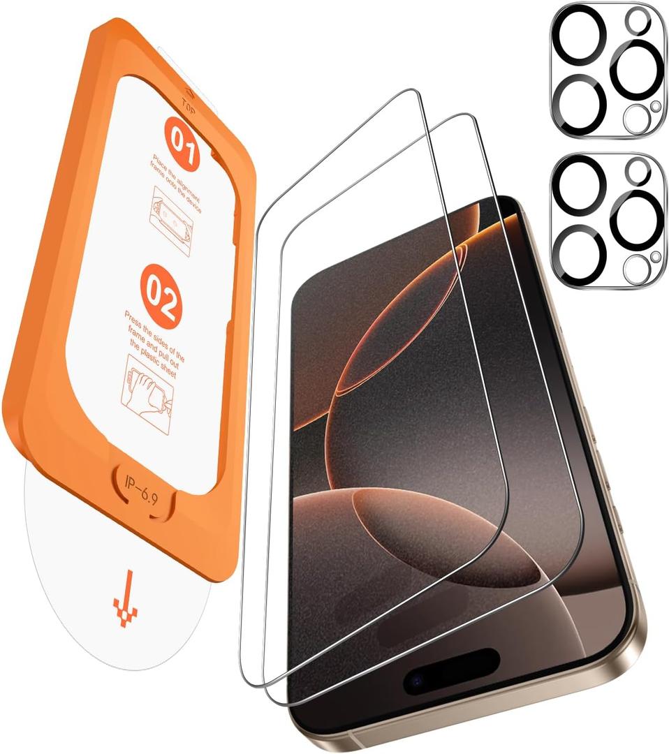 OMOTON 2+2 Pack Matte Glass Screen Protector for iPhone 16 Pro Max, [Auto-alignment, auto-dust removal], Anti-Glare & Anti-Fingerprint Case Friendly Tempered Glass Film, Bubble Free, Smooth as Silk