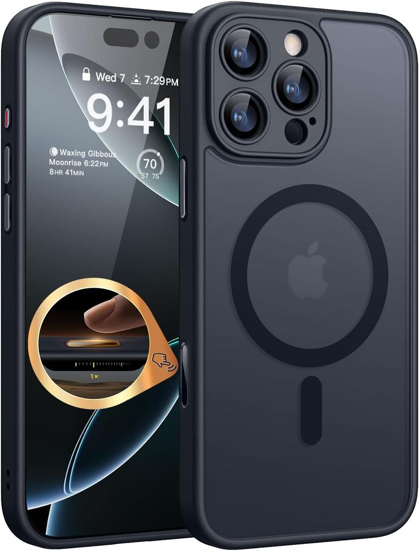 CANSHN Magnetic & Camera Control Compatible with iPhone 16 Pro Max Case, [Full Camera Protection] [Compatible with Magsafe] [Translucent Matte] Shockproof Protective Phone Cover 6.9 Inch - Black