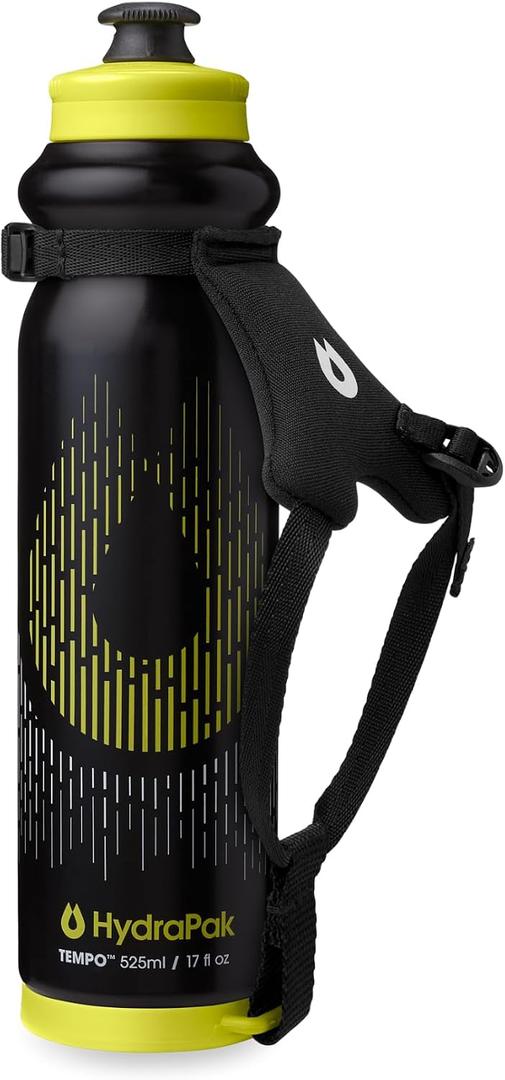 HydraPak Tempo Pro 525ml - Handheld Running Squeeze Bottle for Training and Race Day Hydration with Removable Strap (525ml/17oz) - Black
