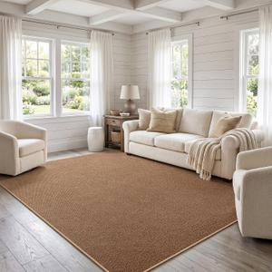 Faux Jute Area Rug 5'x7', Washable & Non-Slip, Warm Taupe