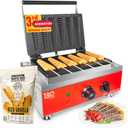 ALDKitchen Waffle Dog Maker | Corn Dog Maker with Red Panel for Business | Stainless Steel | Waffles on a Stick | 110V (6 Waffles)