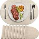 Placemats for Dining Table Set of 8 Non-Slip, Heat Resistant Oval Leather Placemat Double Layer, Waterproof Table Mats Easy to Clean for Kitchen Dining Room Coffee Office Table, Beige