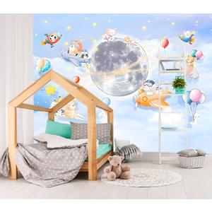 XMPMBM-Cartoon Animals Nursery Room backsplash Large Decorative Wallpaper Clouds the Moon Bedroom Bathroom wall Mural- W 154" X H 105"（112 Square Foot）