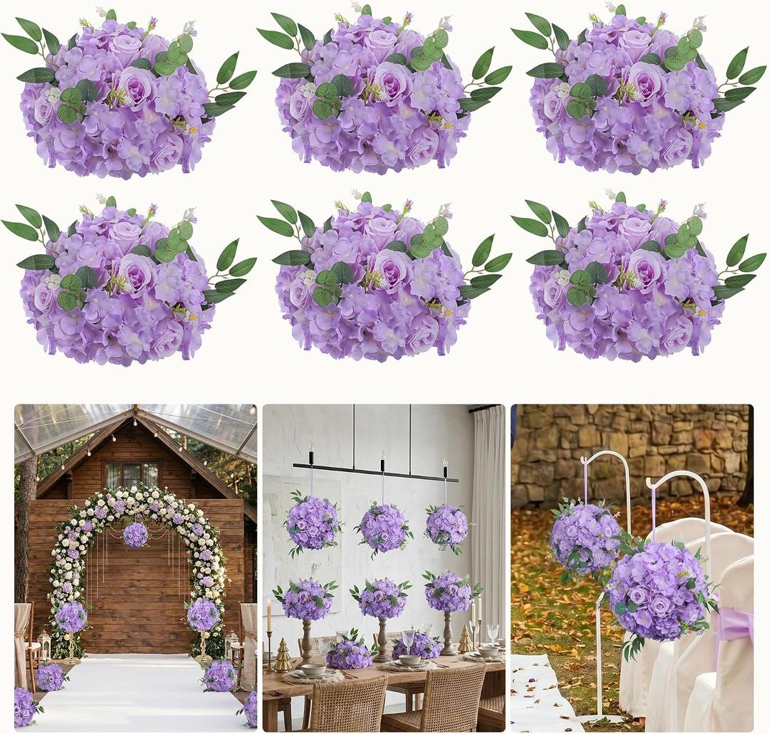 6PCS Purple Artificial Flower Balls Wedding Centerpieces for Tables