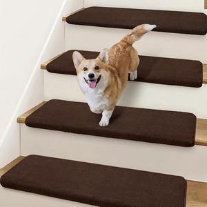 Ultra Plush Bullnose Carpet Stair Treads for Wooden Steps 9.5" x 32" | 14 Pcs Soft Stair Runner Rugs Indoor with Rounded Edge Protection, Residue-Free Non Slip Backing for Family, Pets, Dark Brown