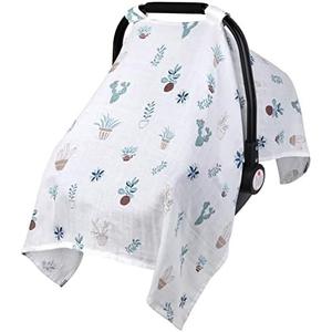 Muslin Carseat Cover for Boys Girls, Breathable Infant Car Seat Canopy, Lightweight Baby Carrier Cover, Newborn Shower Gift, Fit Spring Summer/Hot Days/Warm Weather, Cactus, Pack of 2