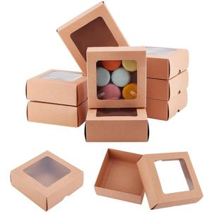 BENECREAT 10PCS Brown Kraft Paper Box with Clear Window, 5.12x5.12x1.97inch Square Kraft Paper Gift Box for Wedding Party Gifts, Festival Jewelry Packaging, Candy Storage