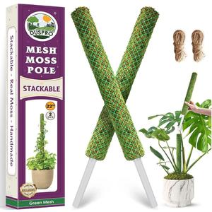 DUSPRO Green Stackable Mesh Moss Pole for Plants Climbing Vine Supporting Monstera Trellis, for Indoor Plants Extendable Plant Pole Moss Sticks, for Plants Monstera Potted Plant Stakes 2 pcs 22''