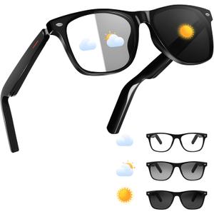 ReyDix Smart Glasses for Men Women, Bluetooth Audio Sunglasses with Color-Change Lenses Automatic Power On Off UV Protection Anti-Blue Lens Speakers Touch Control for Indoor Outdoor Walking Working (E10-cc)
