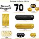 KatchOn, Happy 70th Birthday Decorations - Pack of 50 | Happy Birthday Banner, Latex Balloons Kit, Gold Foil Fringe, Star, Round, Heart Foil Balloons | 70th Birthday Decorations for Men, Women