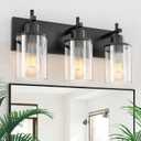 3-Light Black Bathroom Light Fixture Over Mirror Modern Farmhouse Bathroom Vanity Light Vintage Wall Lighting with Clear Glass Shade for Bathroom, Bedroom, Hallway, Cabinet