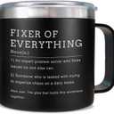 Boss Day Gifts for Him, Cool Gifts for Bosses, Boss Appreciation Gifts, Fixer of Everything Stainless Steel Coffee Mug with Lid Straw, Birthday Christmas Gifts for Boss Men, Black