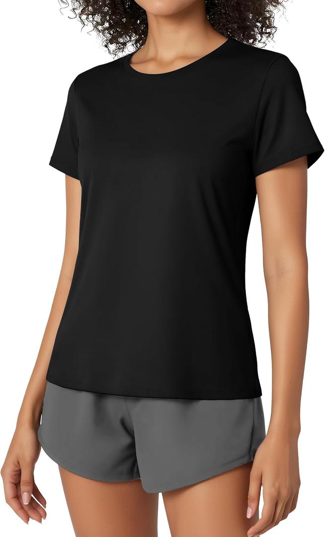 Cavva Women's Workout Short Sleeve Shirts Athletic Tops | Quick Dry, Lightweight, Moisture-wicking, Breathable, UPF 50+, Sun Protectioin, Rash Guard, Stretchy, for Gym, Yoga, Running (Black, XXL)