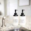 Modern Farmhouse Ceramic Dishes and Hands Soap Dispenser Set for Kitchen | Stainless Steel Pumps | 14oz, White Bottles | Kitchen Dcor for Counter