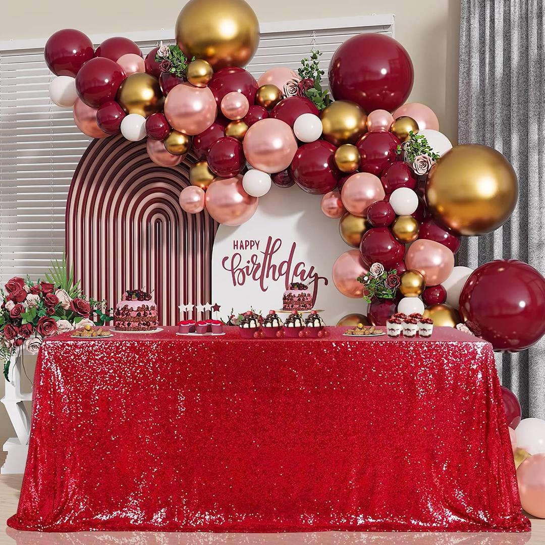 B-COOL Rectangle Sequin Tablecloth Christmas Red Table Cloth 60x102inch Seamless Wedding Red Sequin Fabric Linens Overlay for Mother's Day Valentines Decoration