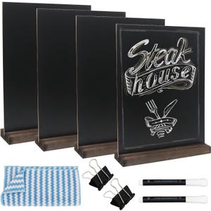 GUKBIAY Tabletop Chalkboard Sign with Base Stand 4 Pack 8.5 x 11 Inch Double Side Standing Menu Boards Food Signs for Party Buffet Wedding Bar Restaurant Food