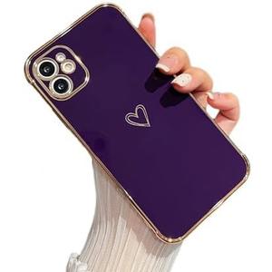 ZTOFERA Designed for iPhone 12 Case 6.1 inch,Cute Plating Edge Love Hearts Pattern with Camera Lens Protection Phone Cover for Girls Women,Dark Violet