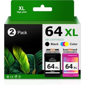 64XL Ink Cartridge Black and Color Combo Pack Replacement HP Ink 64 XL Use for Envy Photo 7855 7858 6252 6255 7800 7100 7120 7155 7158 Tango Series Printer (Black/Color, 2 Pack)