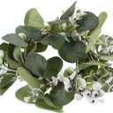 Zerodeko Harvest Eucalyptus Pillar Candle Wreath with Faux Leaves and Berries Decorative Candle Garland Ring for Wedding Holiday Parties Home Centerpieces Rustic Nordic Style Table Decor