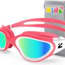 ZIONOR Kids Swim Goggles, G1MINI SE Anti-Fog Swimming Goggles for Kid Child 6-14 (B8 (Pinkwhite-gold))