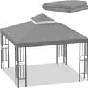 Sumfaller 10x10 FT Gazebo Replacement Canopy Top Cover Double Tiered Canopy Top Cover for Outdoor BBQ Roof Cover Grill Shelter (Grey)