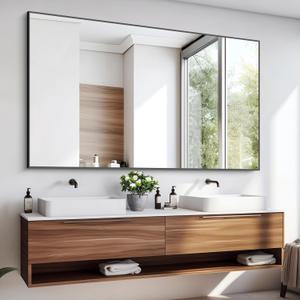 60x36 Inch Large Black Wall Mounted Mirror, Aluminum Framed Decorative Rectangular Bathroom Mirror for Wall Over Sink, Vanity Mirror for Bedroom Living Room Bathroom, Functional Oversized Mirror (60" L x 36" W)